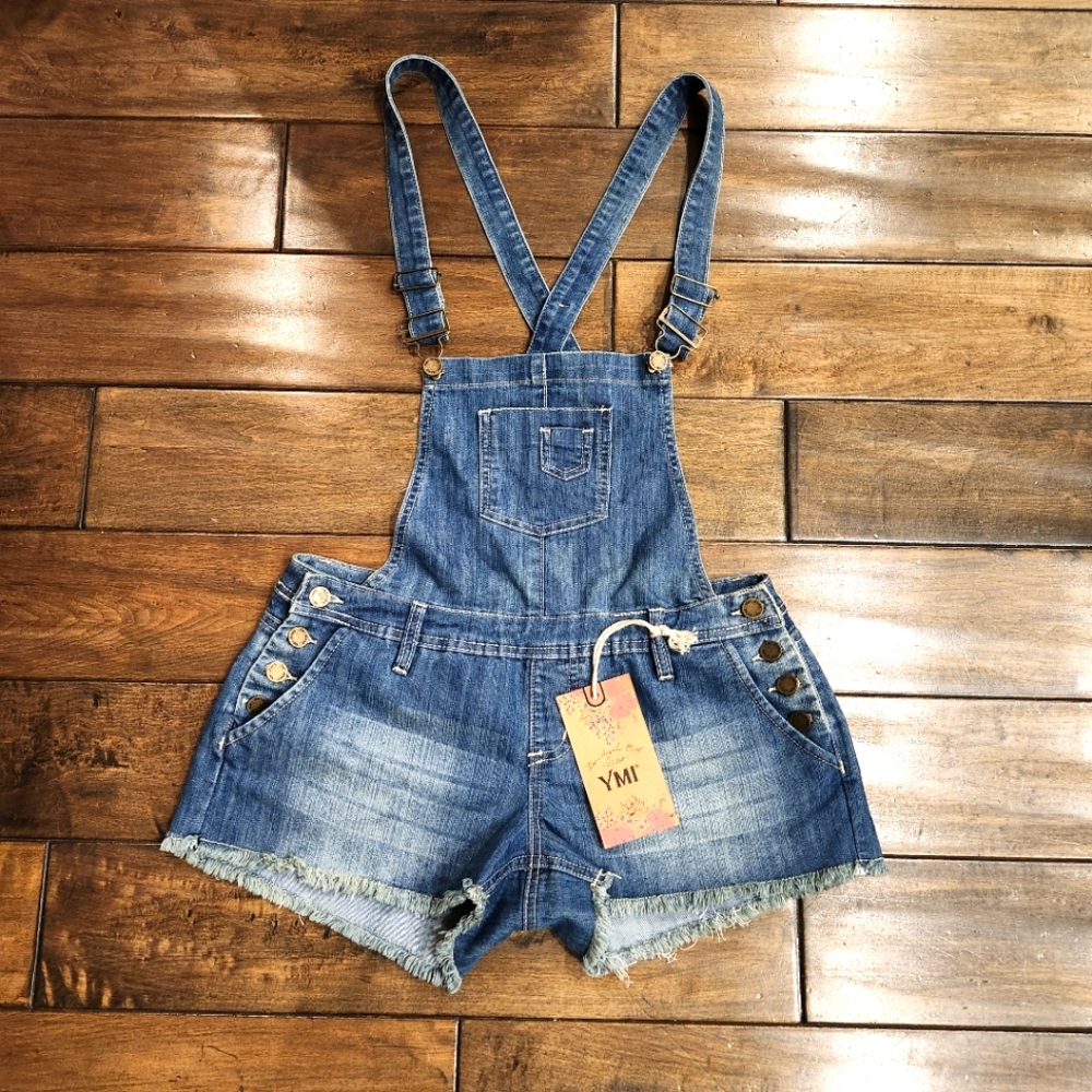 YMI denim overall shorts size 9 NWT